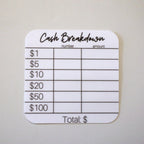 Neutral Teller Slip Reusable Cash Breakdown