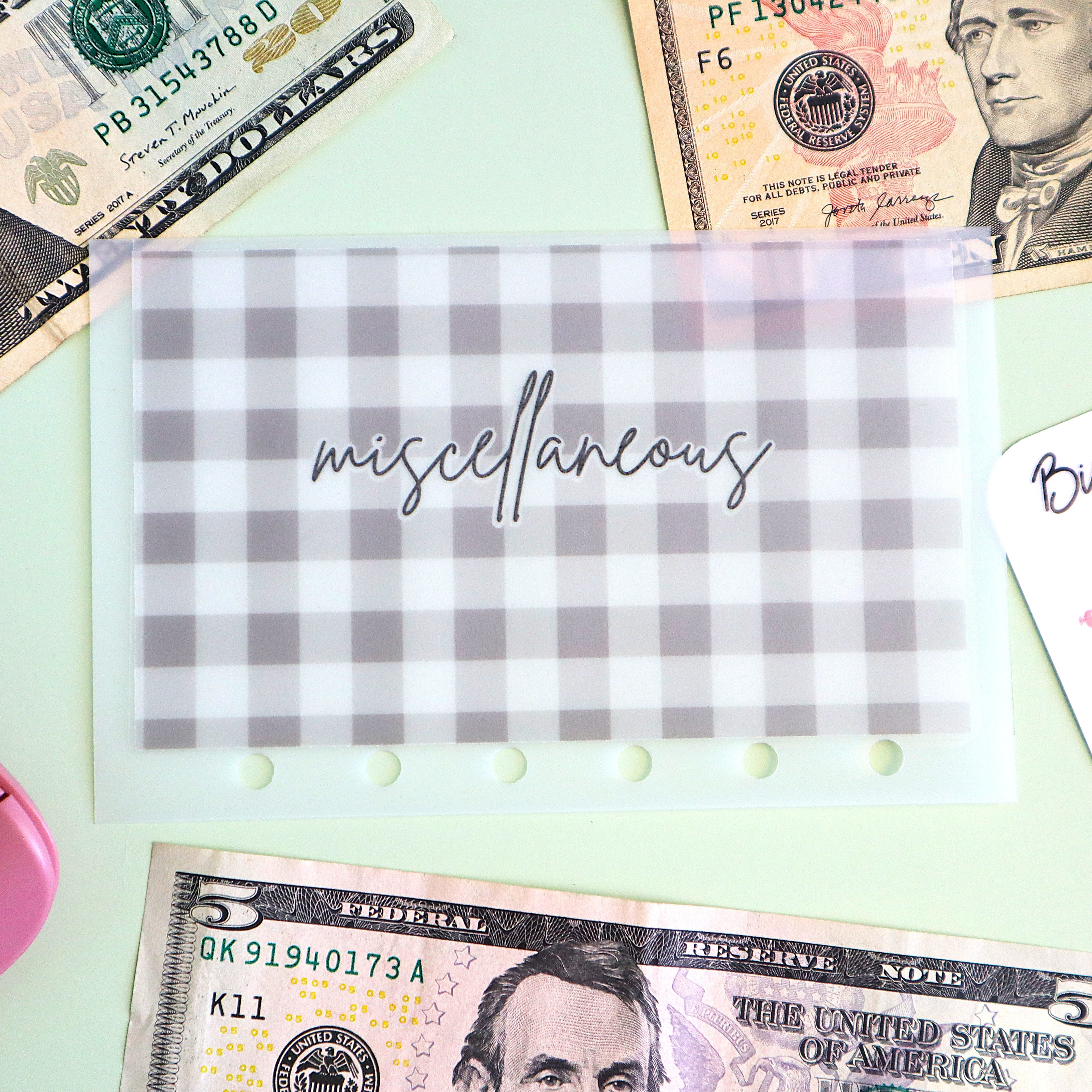 Black Gingham A7 Cash Envelopes